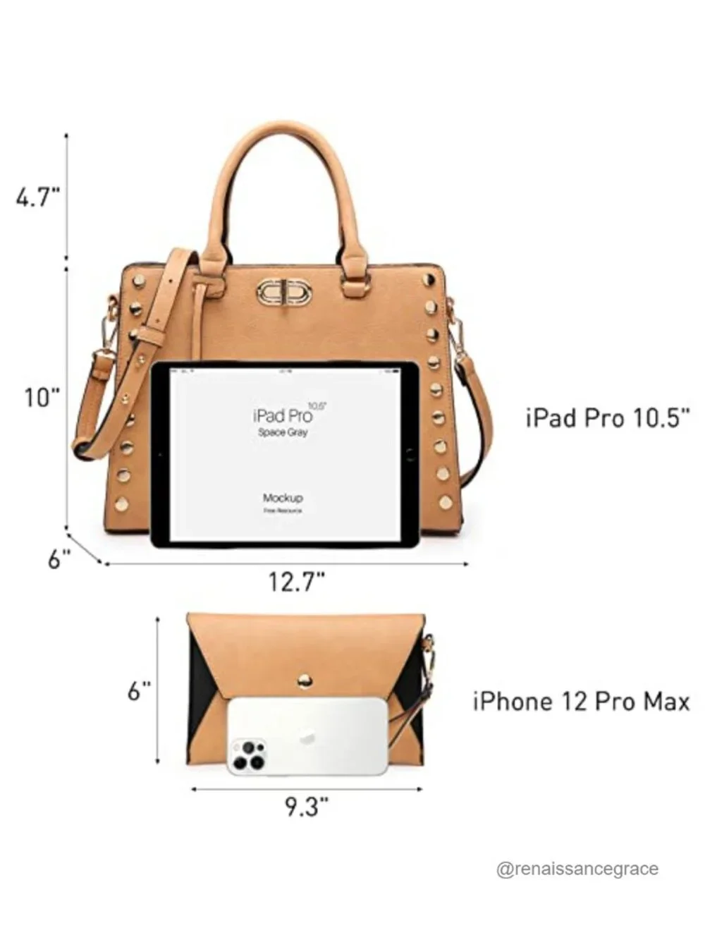 Vegan Leather Satchel Handbag with Top Handle and Detachable Clutch